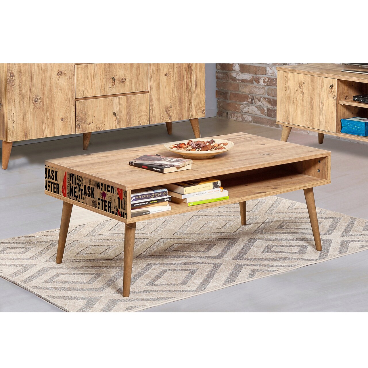 Masuta de cafea, Hanah Home, Viva, 110x45x60 cm, Pin Atlantic / Negru / Roșu - imagine 5